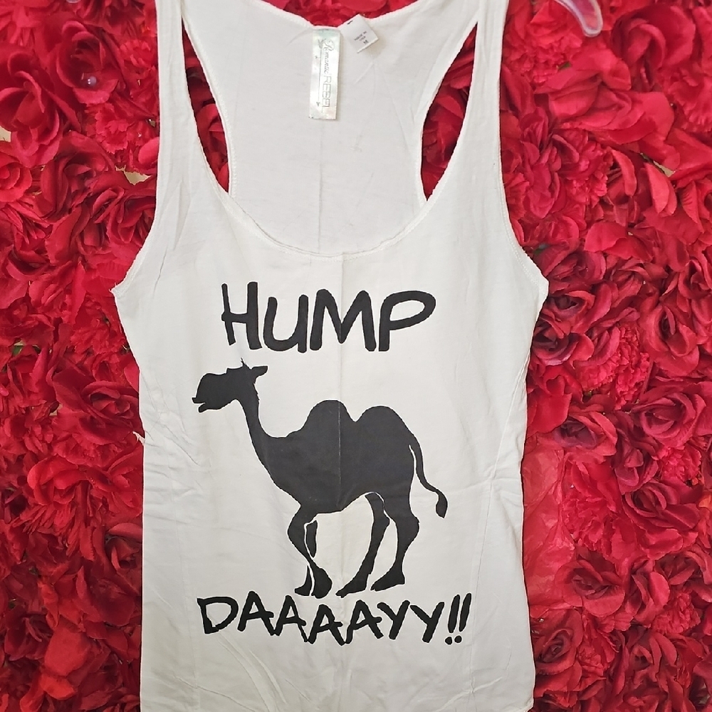 Romantic Rebel Girl's White Long Tank Top with Camel Print Size Medium